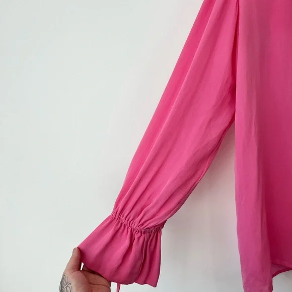 Etro Pink 100% Silk Ruffled Neckline Oversized Button Up Tie Blouse UK L - Picture 5 of 15